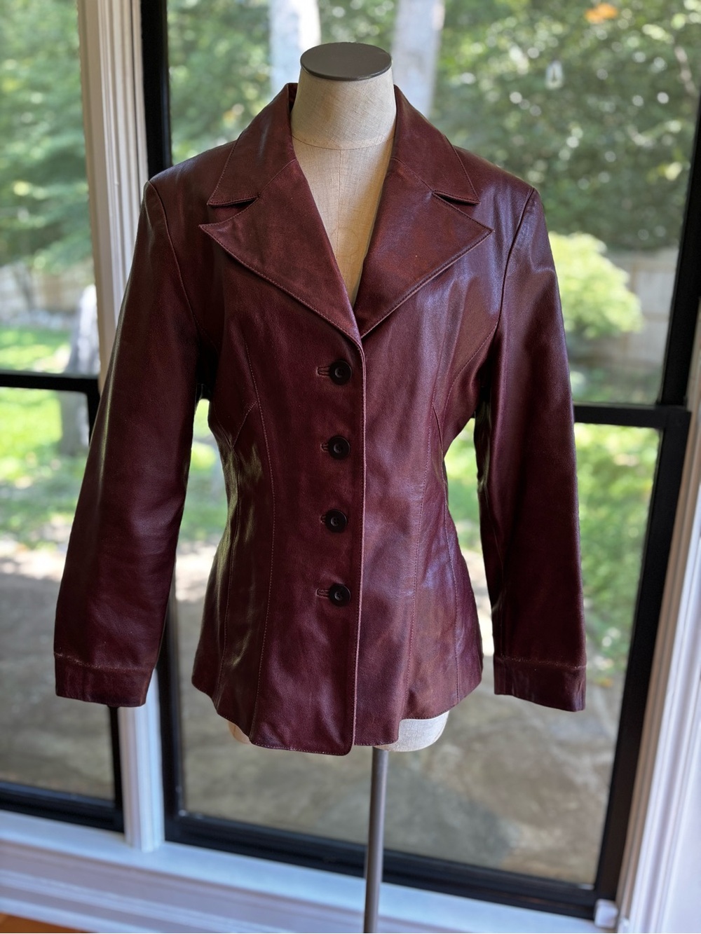 Wilsons Leather Women's Deep Burgundy Button-Front Leather Jacket